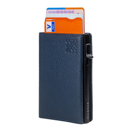 Minimalist leather wallet blue - Nomada Stamped
