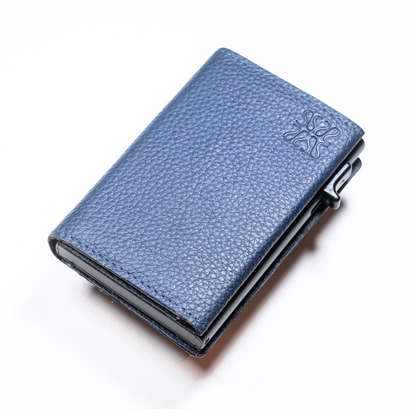 Minimalist leather wallet blue - Nomada Stamped