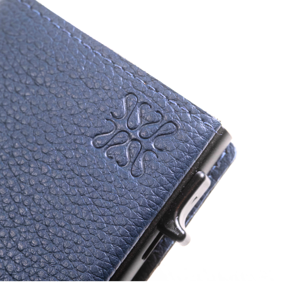 Minimalist leather wallet blue - Nomada Stamped
