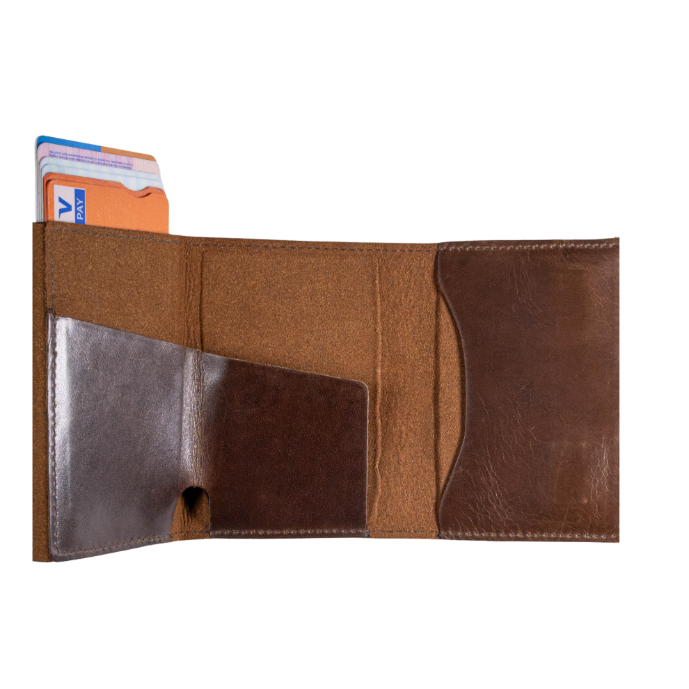 Brown minimalist leather wallet - Nomad Encerado 